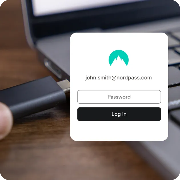 NordPass login screen with email and password fields