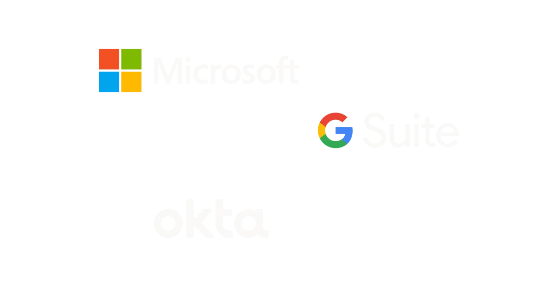Integrations logos: Microsoft, G Suite, Okkta