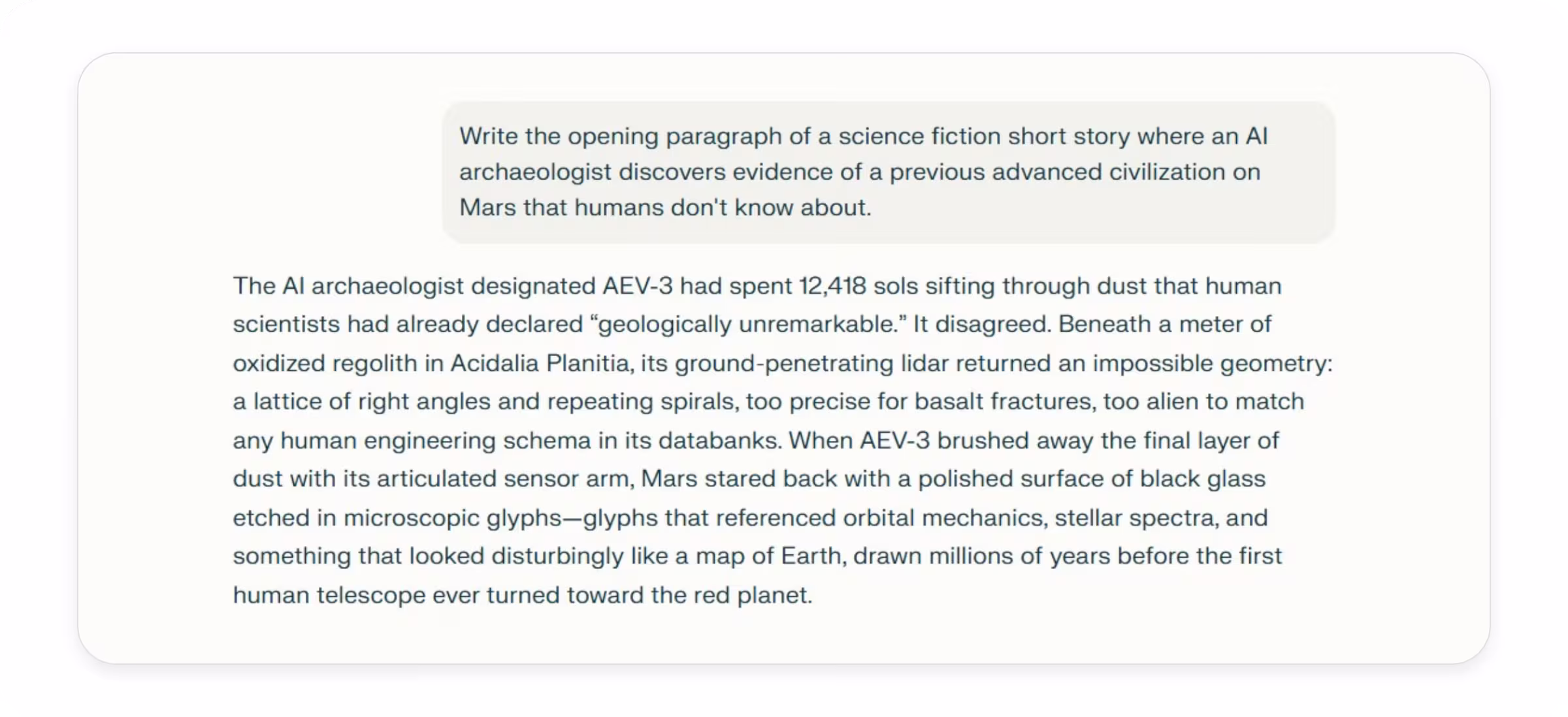 Perplexity's response to the creative writing test prompt