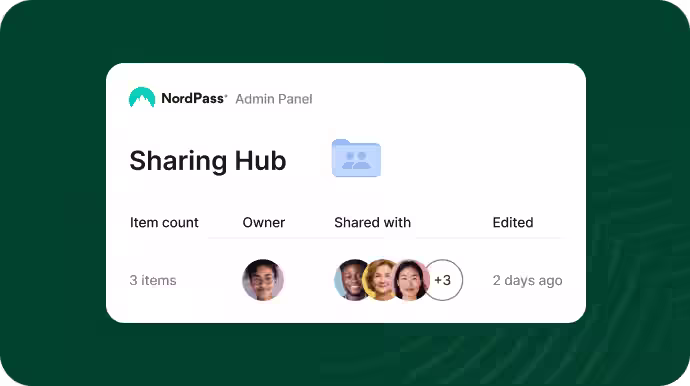 nordpass admin panel sharing hub feature