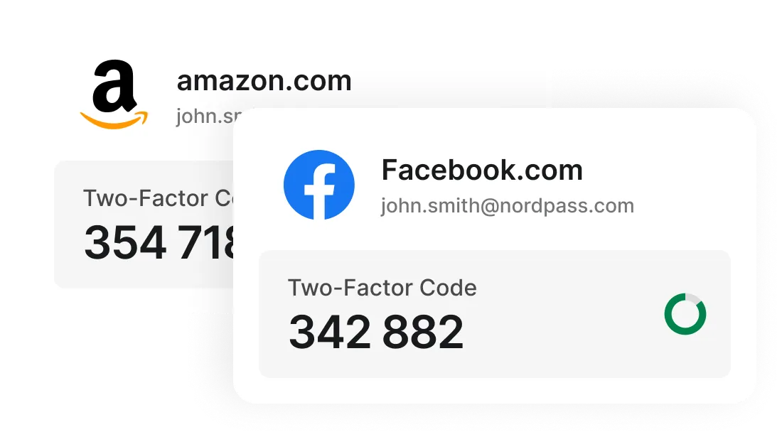 NordPass authenticator showing two-factor codes